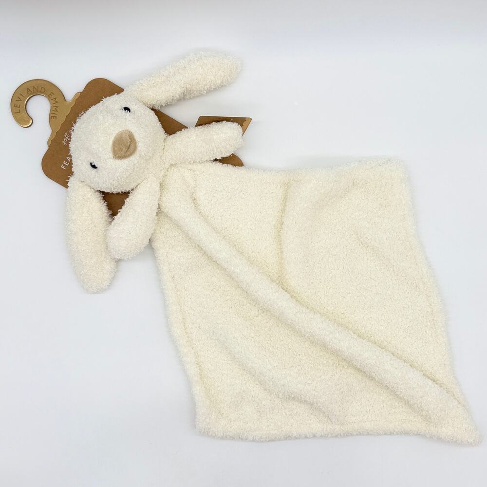 Levi And Emmie Ivory Bunny Feather Knit Baby Lovey Security Blanket NEW